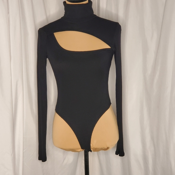 Fashion Nova Tops - Black Turtleneck Long Sleeve Bodysuit Small asymetrical cutout by Fashion Nova